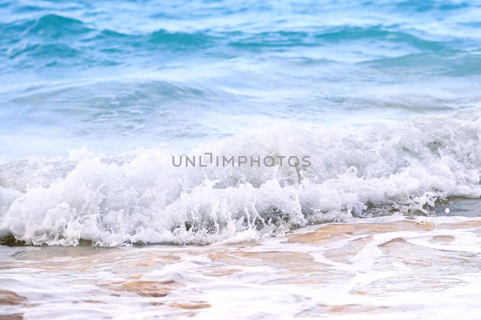 Tropical Caribbean sea waves breaking on the shore