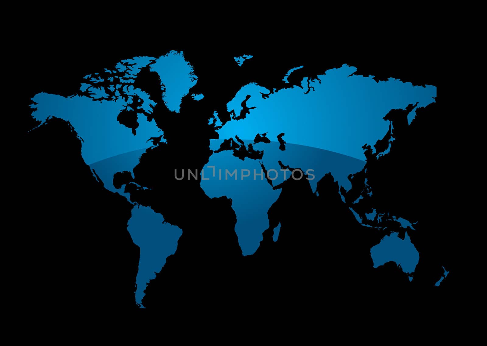 World map on a black background with a modern blue gradient