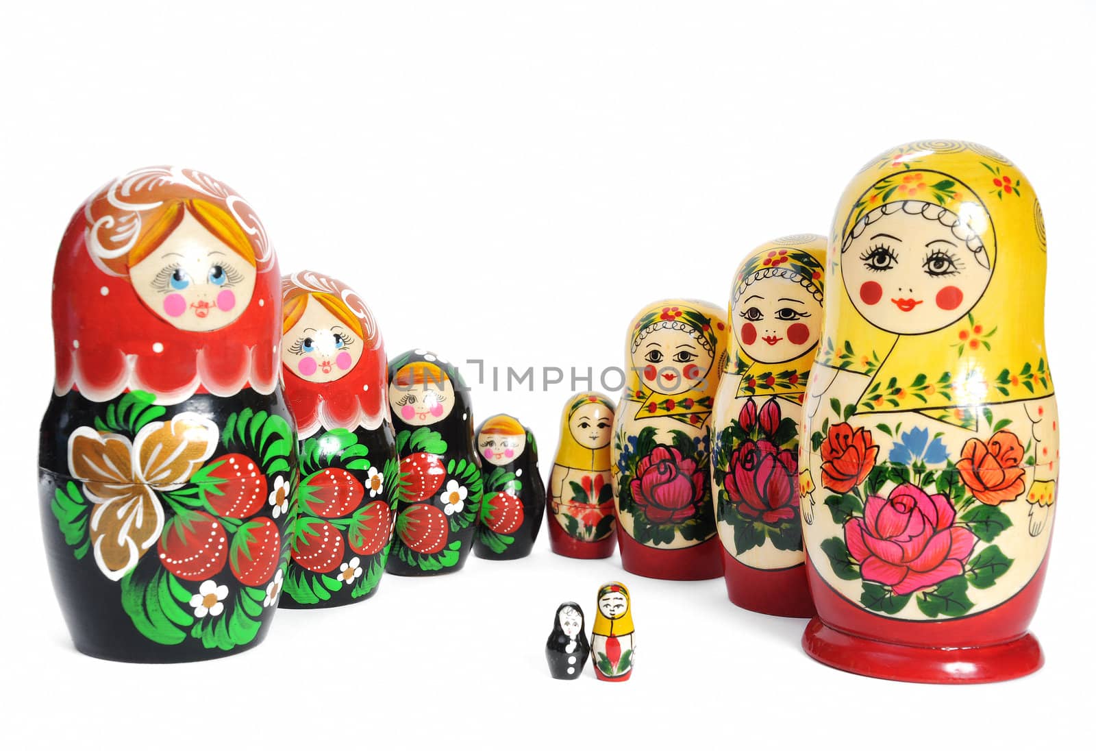 Matreshka line russian doll set on white background
