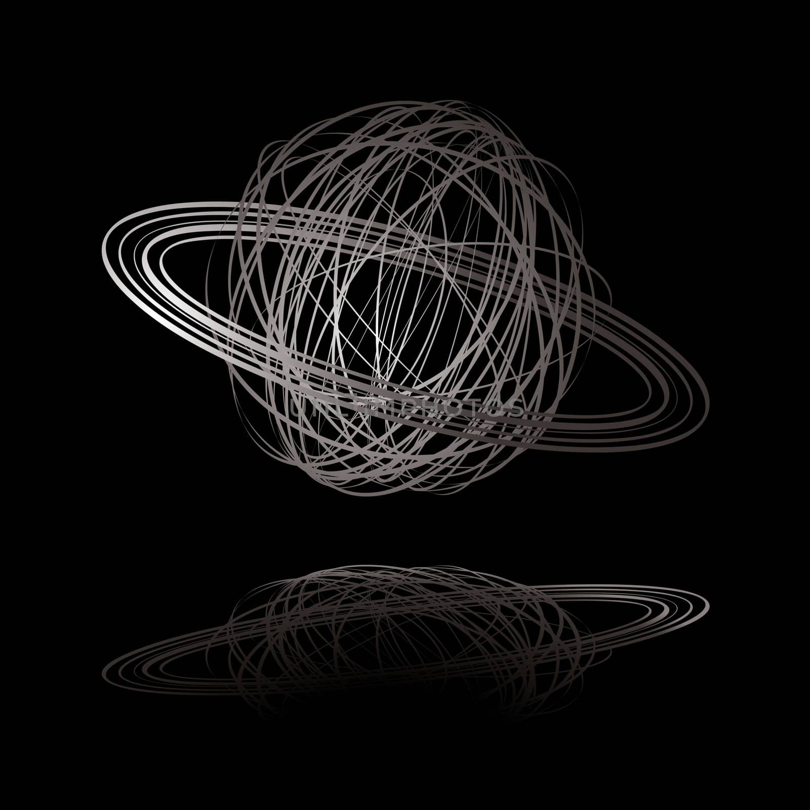 Saturn inspired scribble world with shadow on a black background