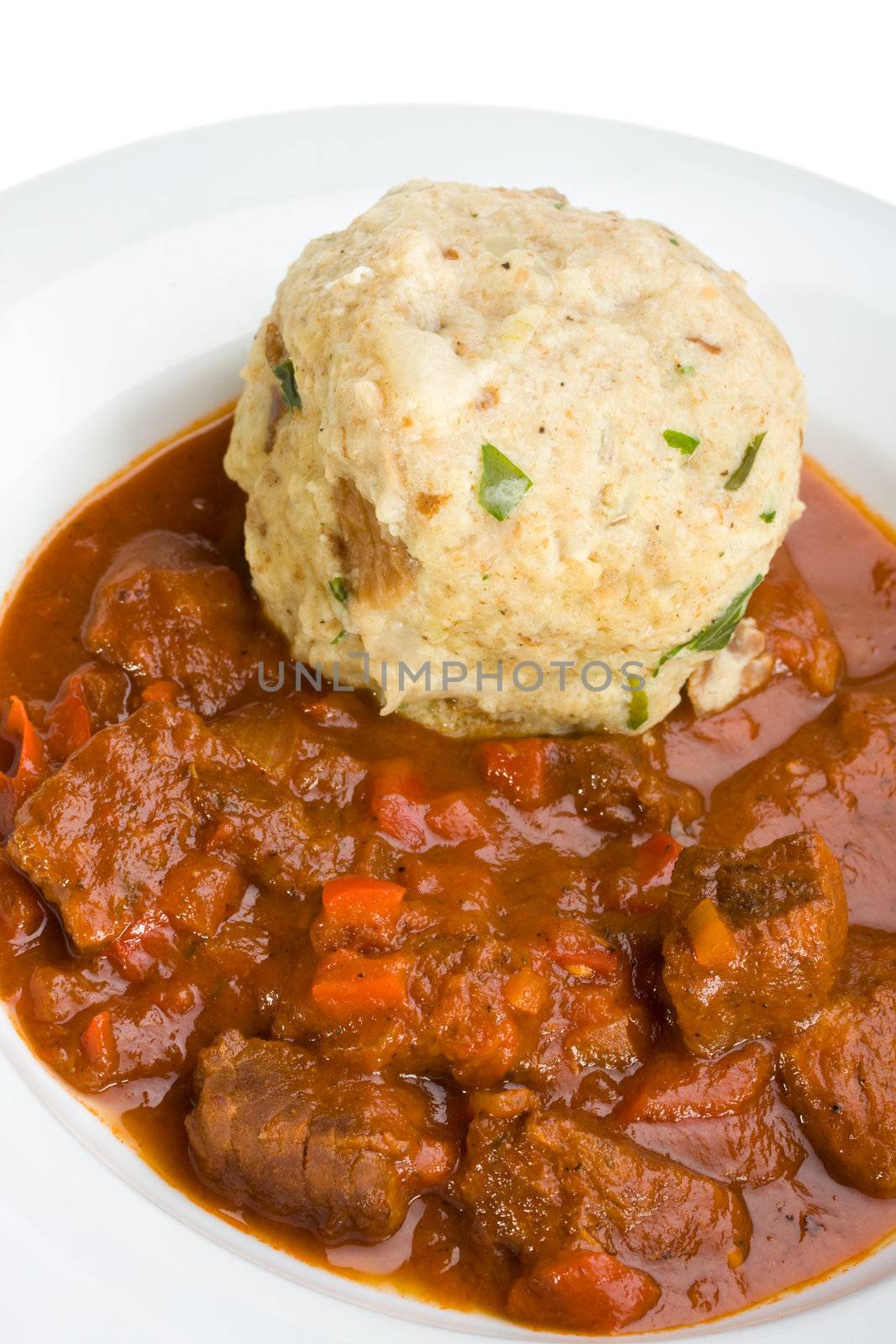 hungarian goulash and a bread dumpling