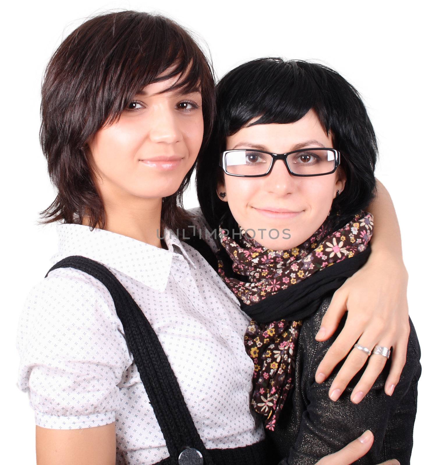 two funny girls isolated over isolated with clipping path