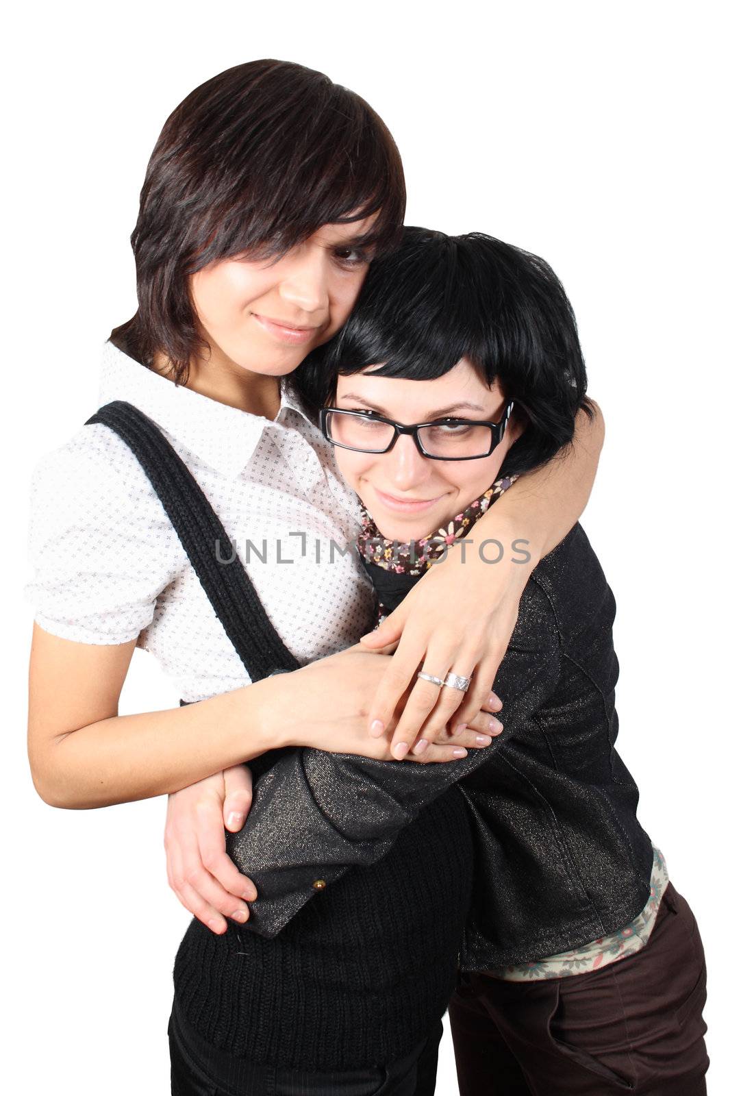 two funny girls isolated over isolated with clipping path