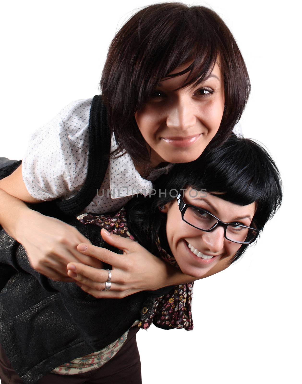 two funny girls isolated over isolated with clipping path