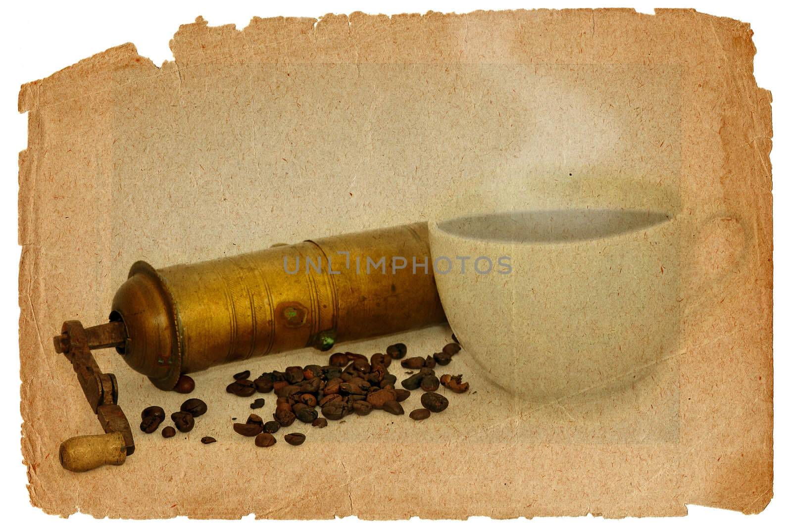 Antique coffee grinder with coffee beans
