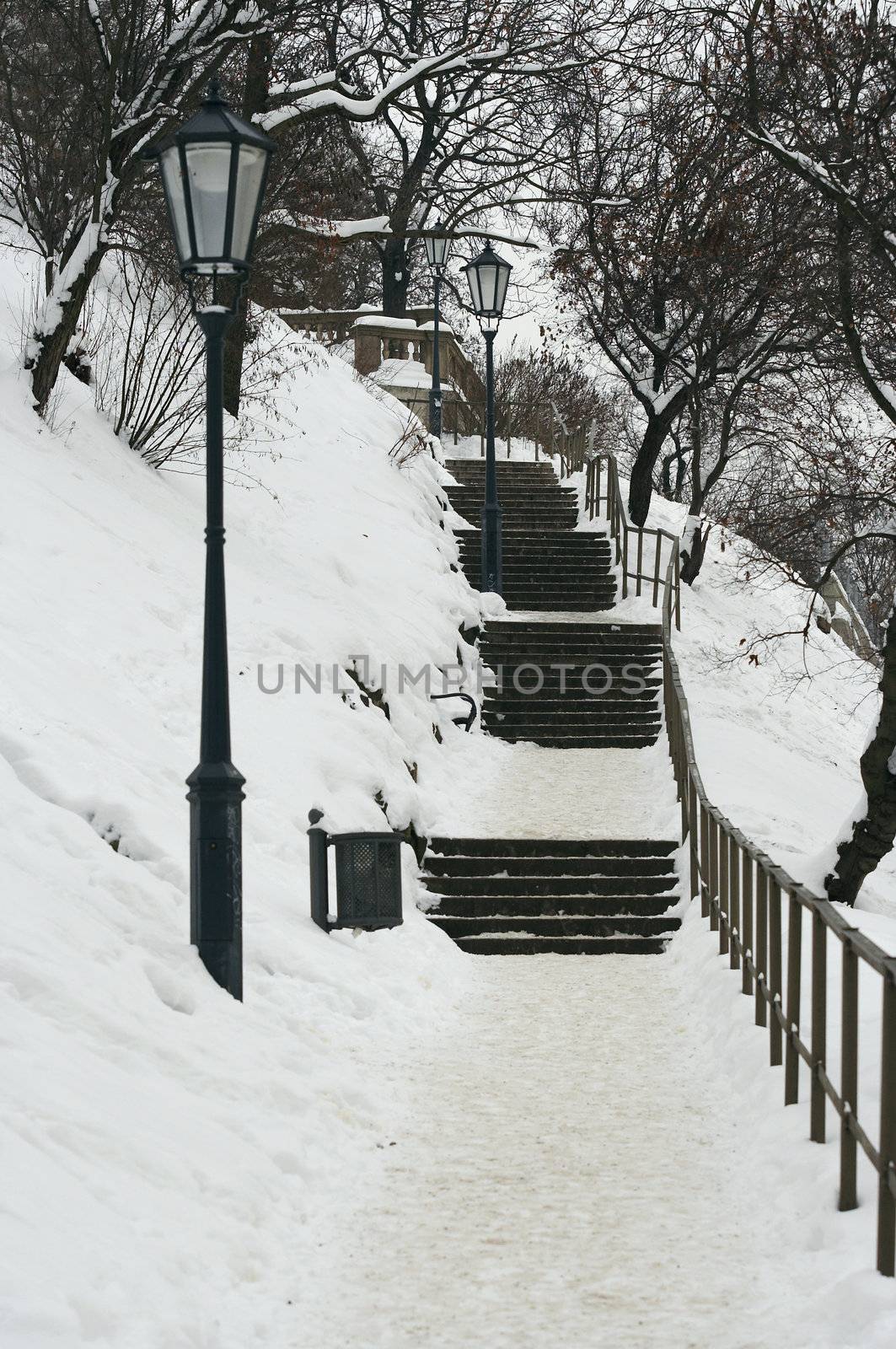 Flight of stairs on the hill Vysehrad - Prague, Czech republic