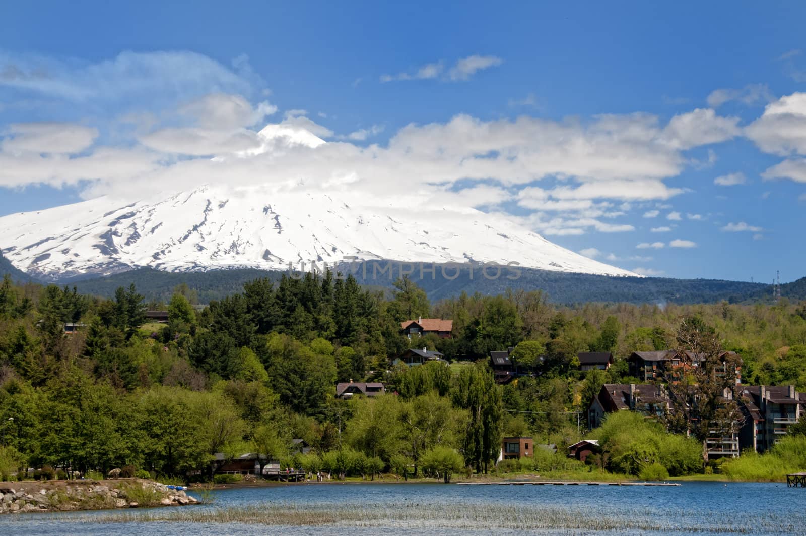 View of Pucon's volcanoe seen from the lake