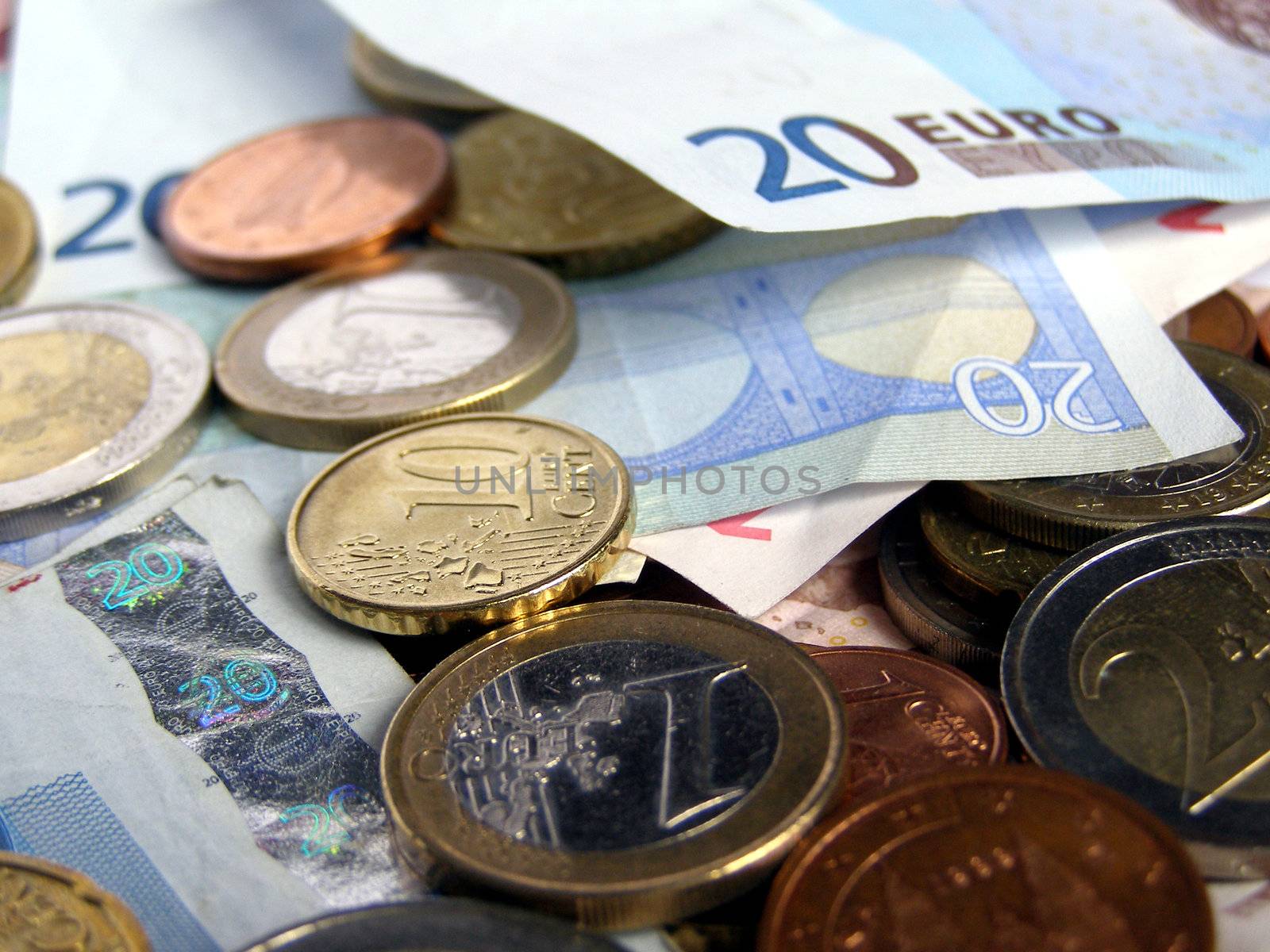 Euro banknotes and coins