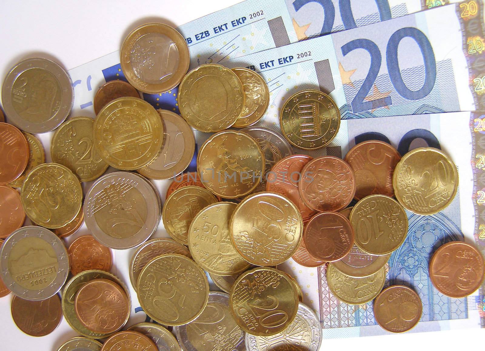 Euro banknotes and coins