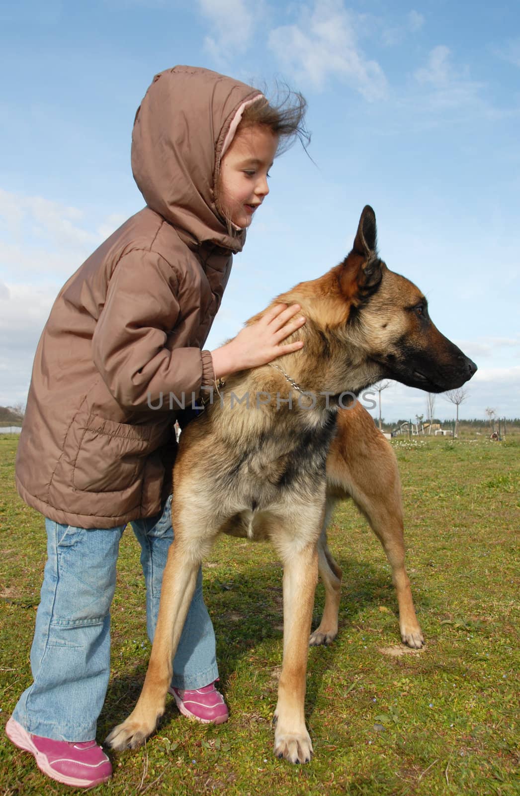 little girl and her belgian shepherd malinois