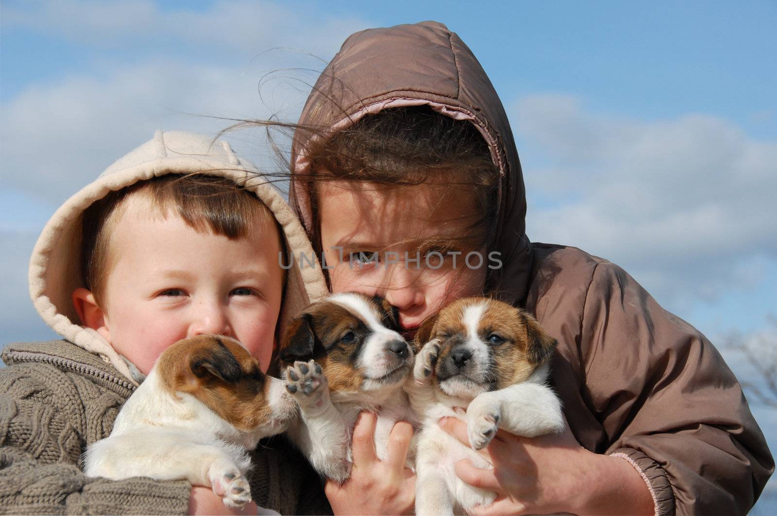 children and puppies by cynoclub