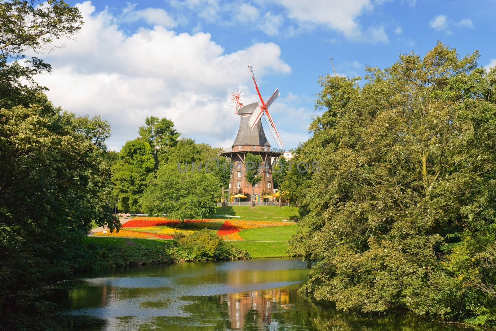 Windmill near a river in Bremen, Germany