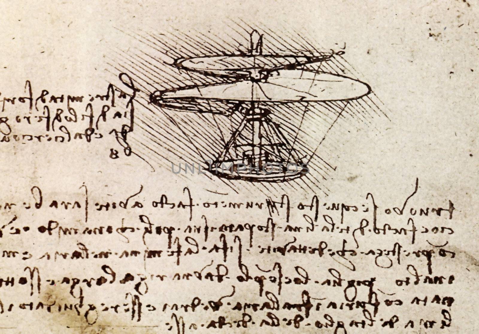 Sketch for an helicopter project by Leonardo Da Vinci