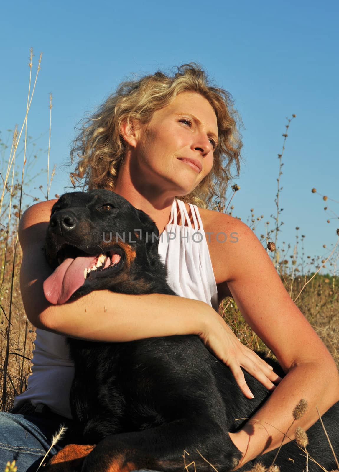 young woman and her best friend french shepherd