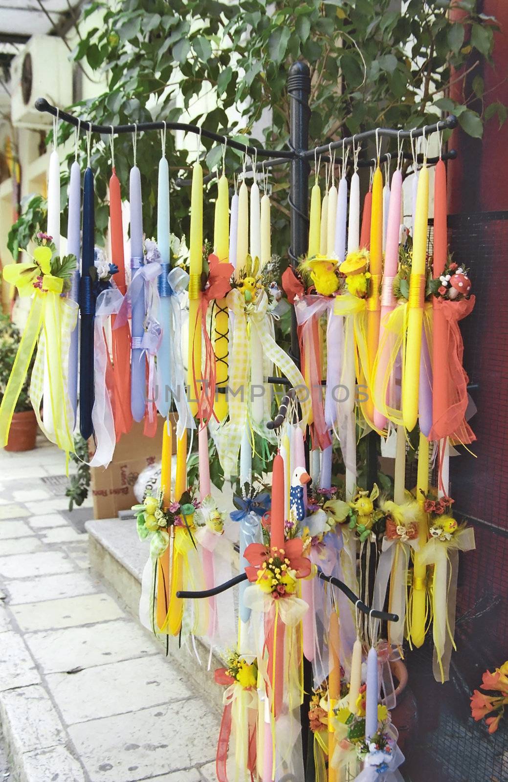 Easter candles in the street of Corfu island