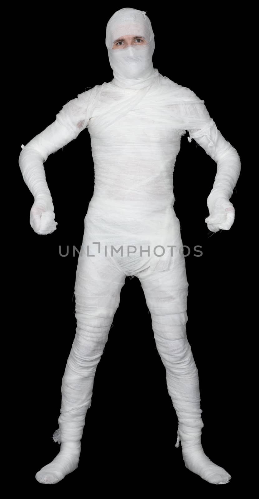 Man in bandage on the black background