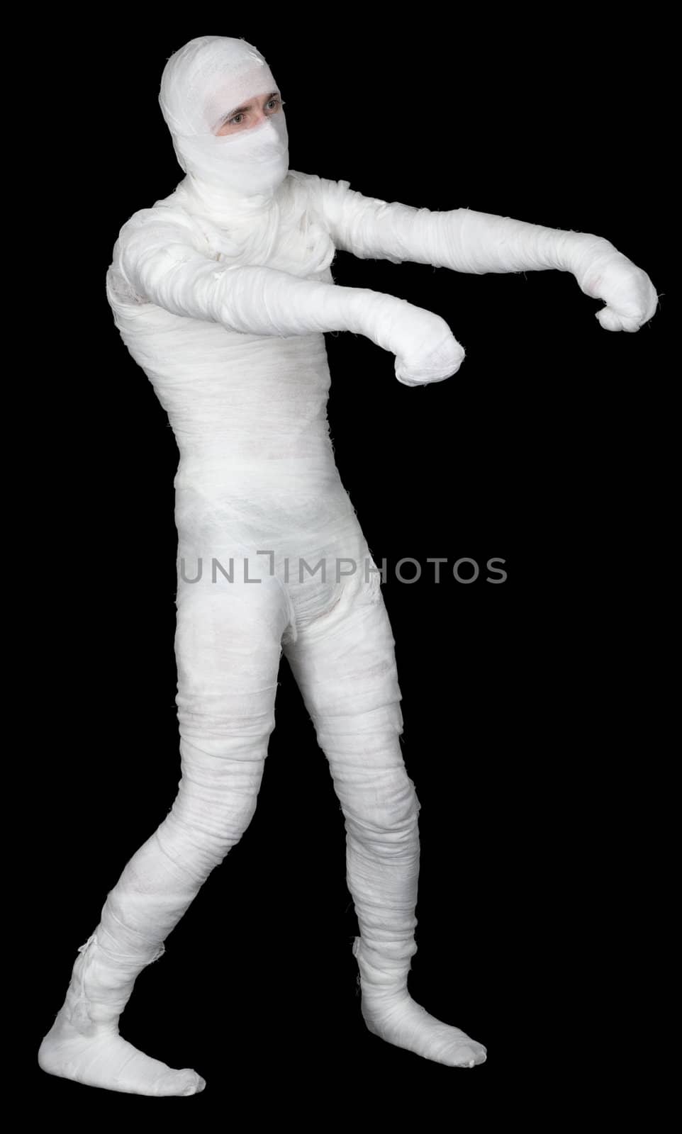 Man in bandage on the black background