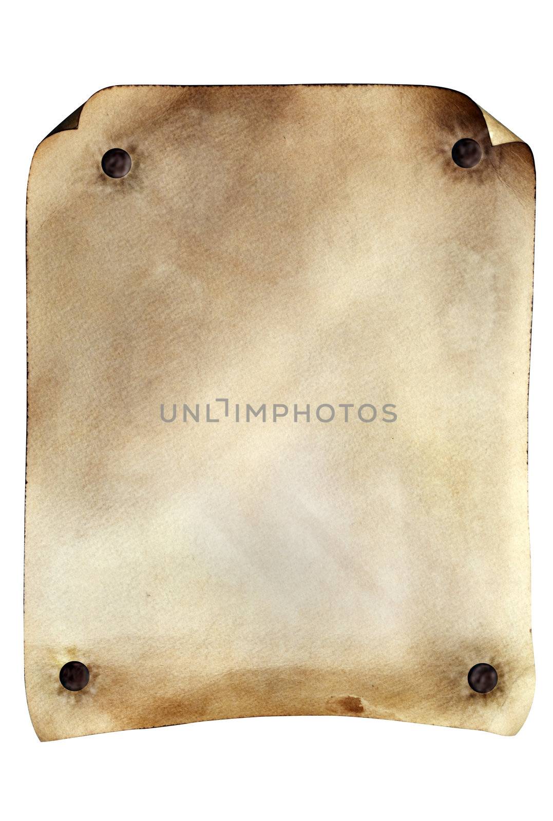 Grunge weathered parchment isolated with a clipping path made to resemble an old wanted poster from the old west.