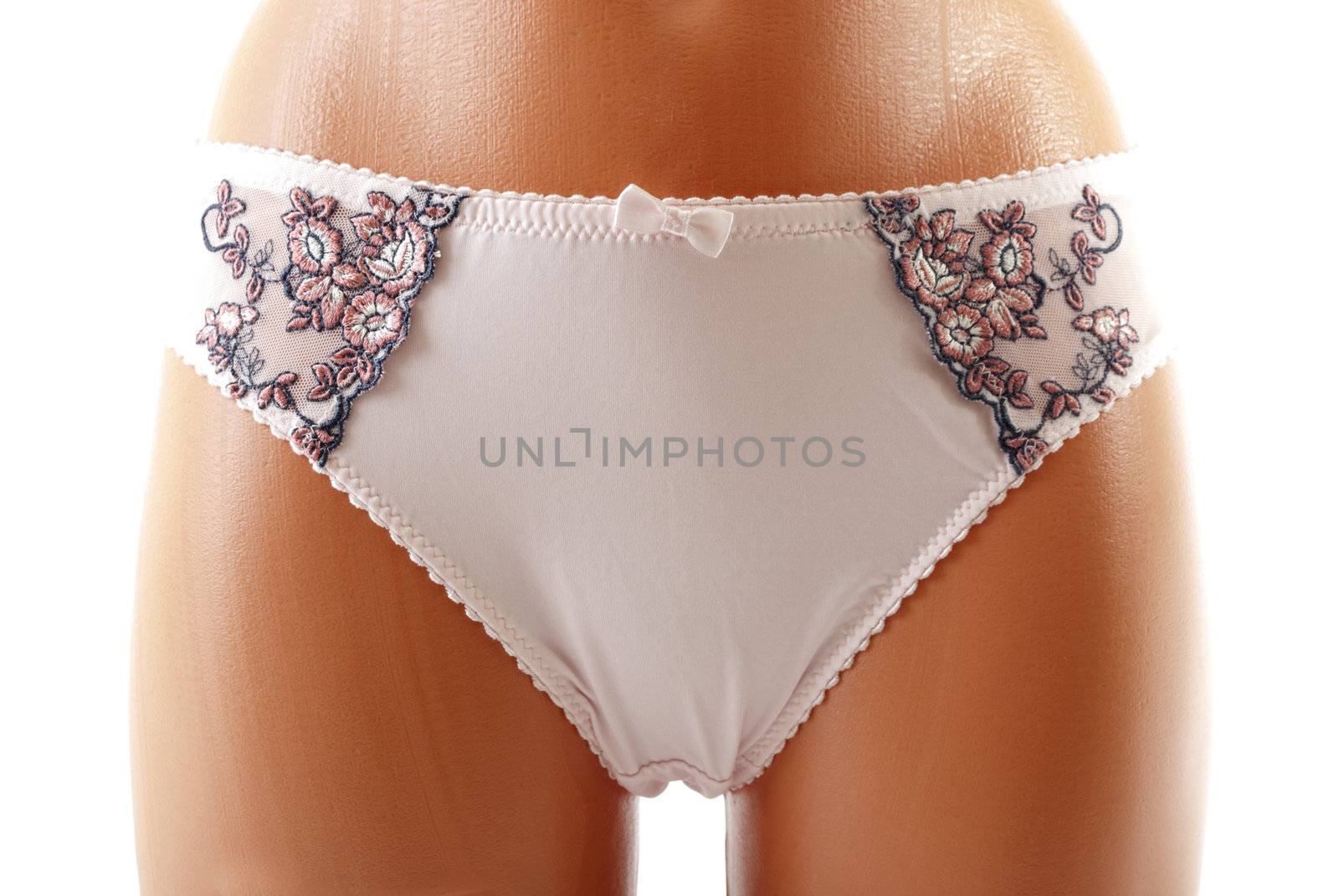 Female panties on mannequin. Isolated on white background