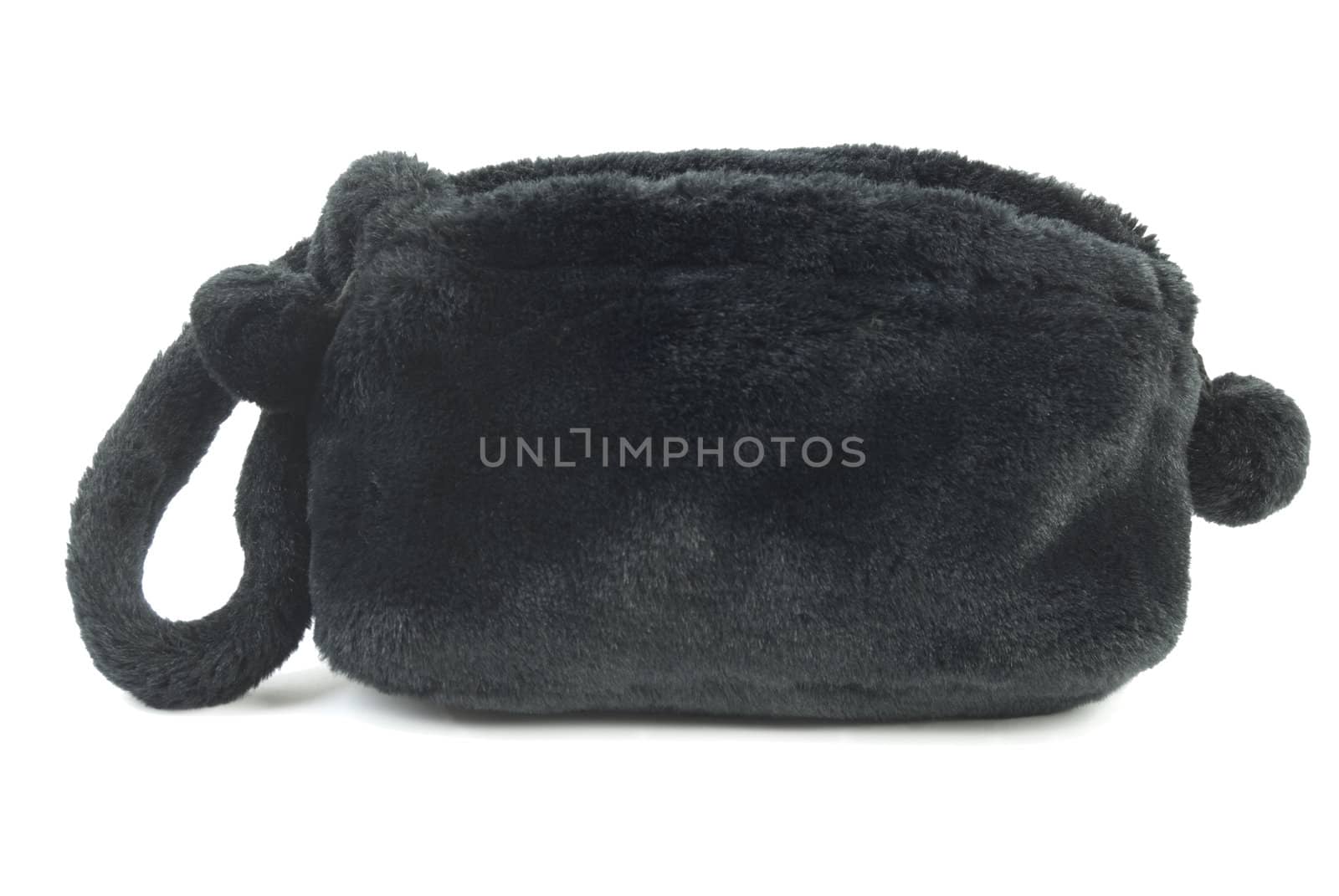 Artifical black fur handbag. Isolated on white background