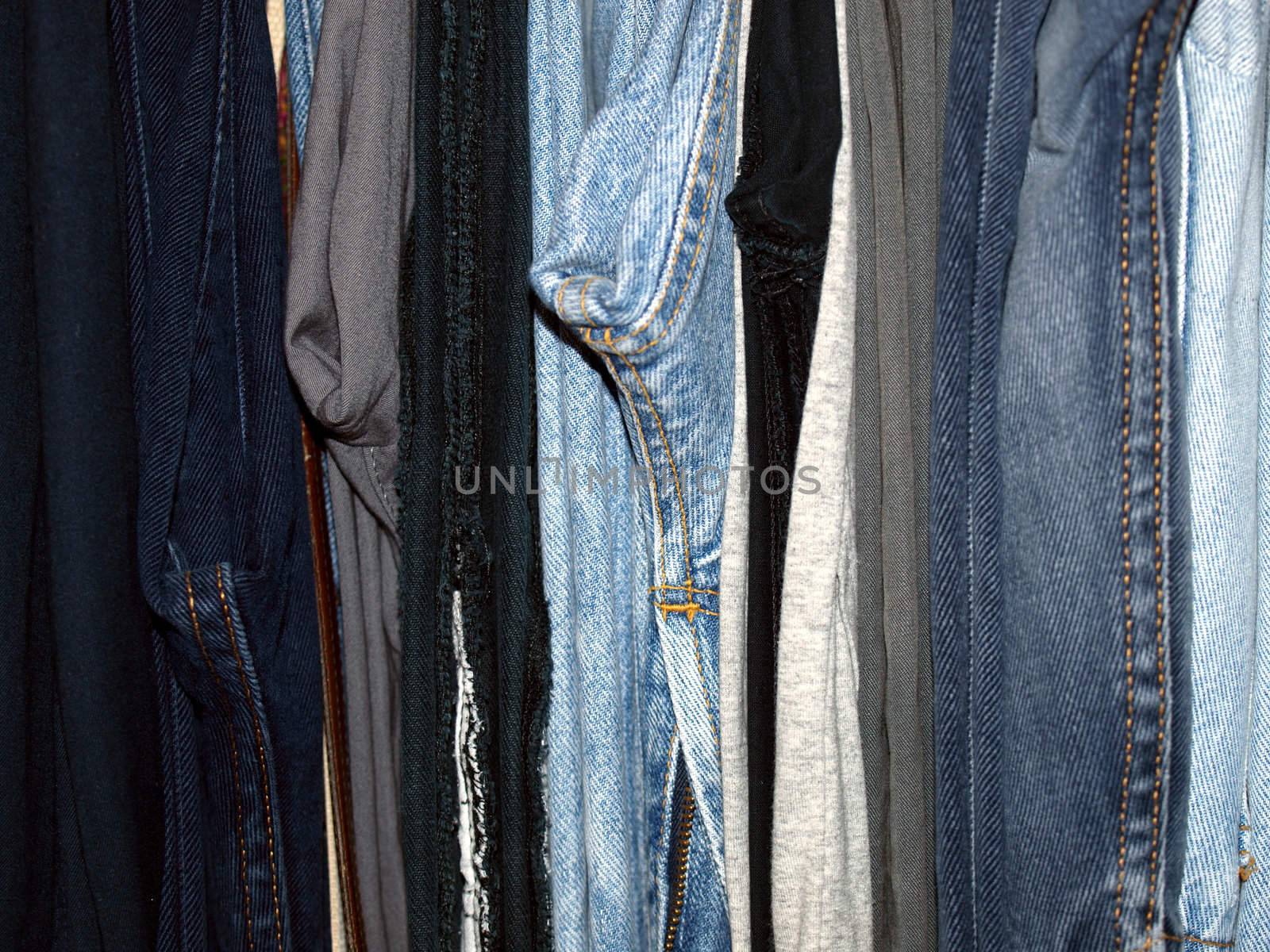 Clothing in a wardrobe closet