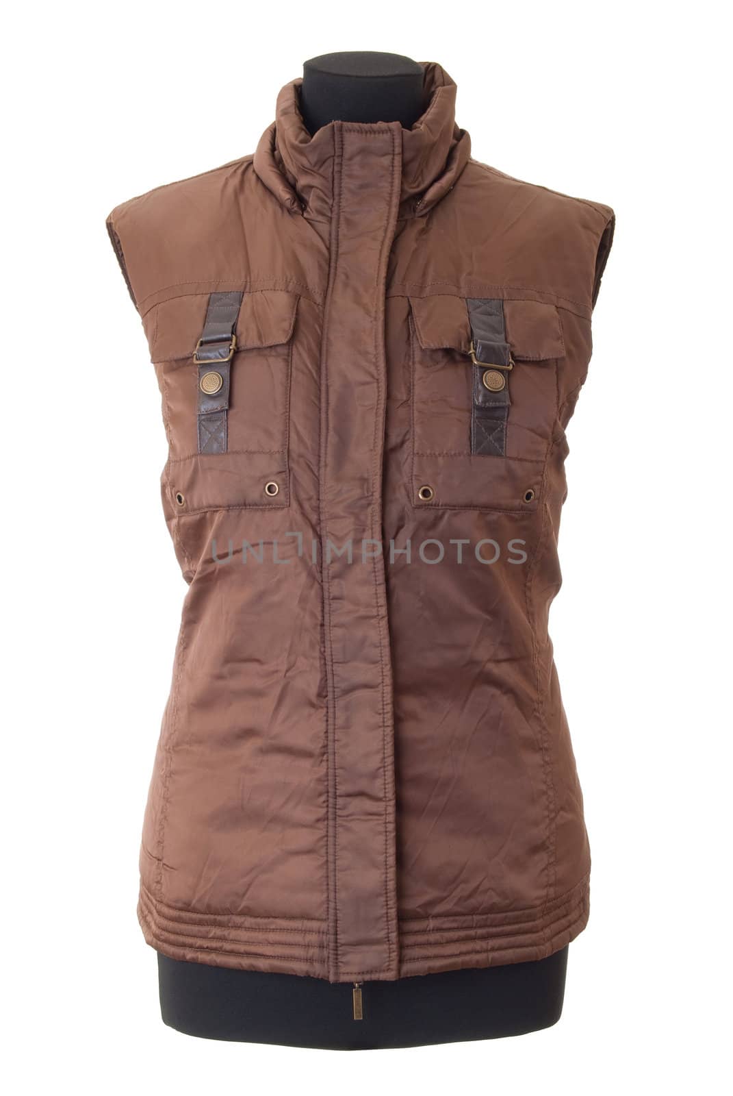 Mannequin torso with female winter jacket. Isolated on white background