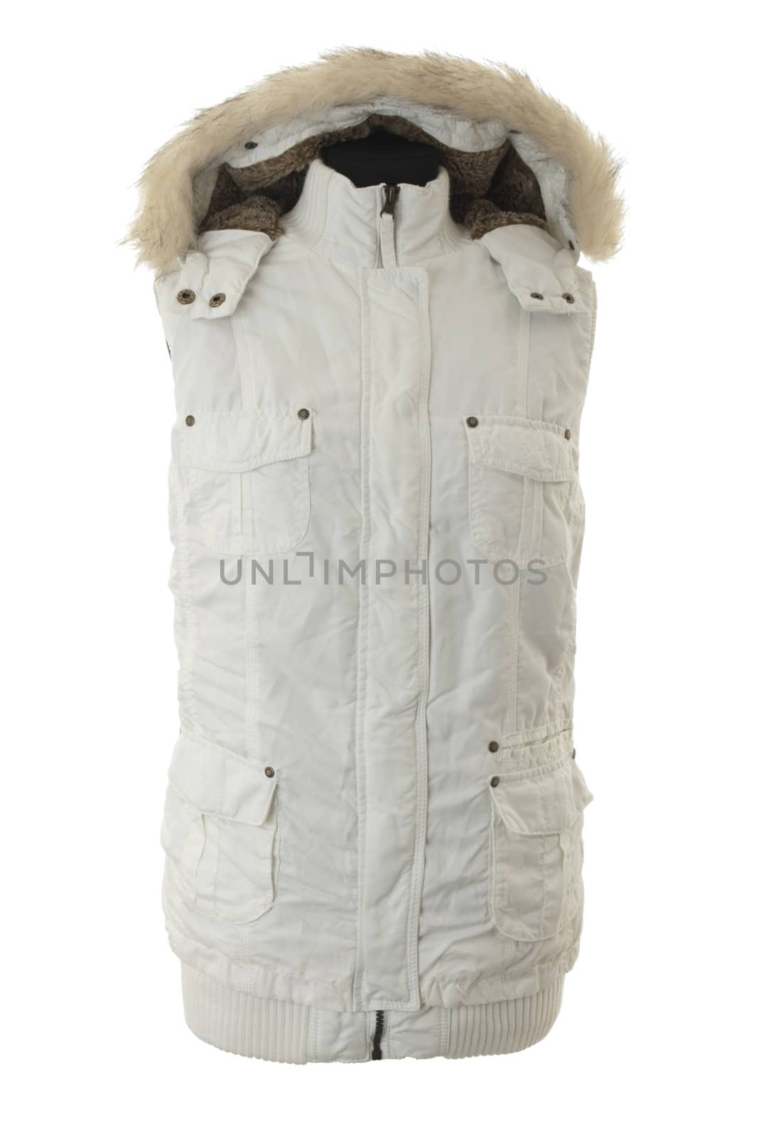 Mannequin torso with female winter jacket. Isolated on white background