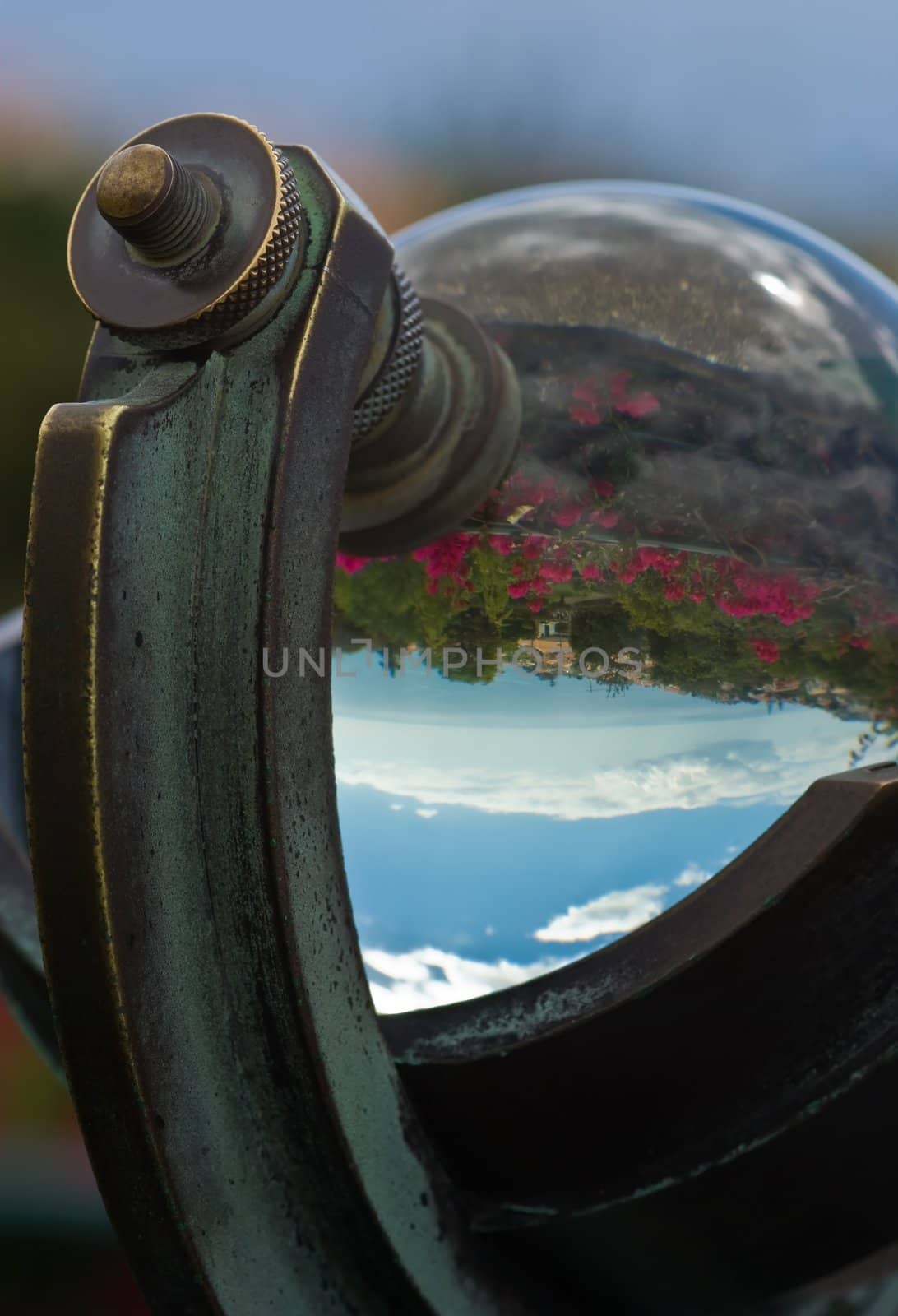Landscape seen through a glass sphere, taken on Madeira, Portugal.