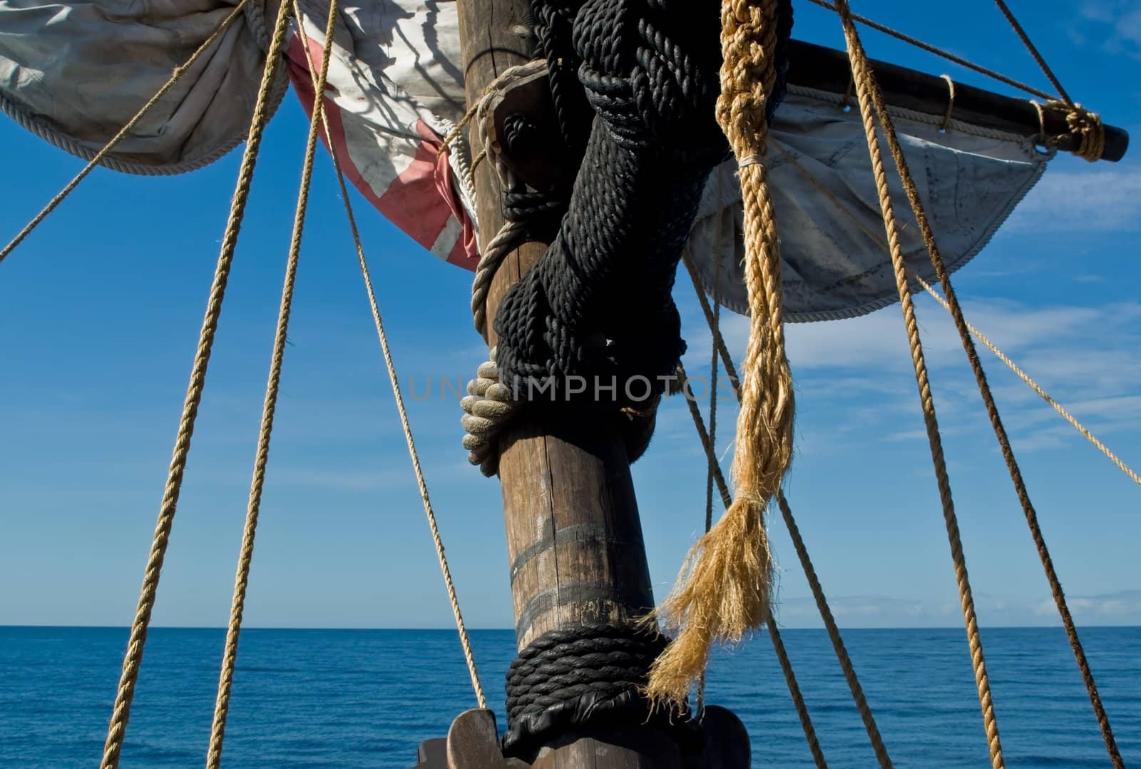 Sailing along Madeira coast on a replica of old sailing vessel.