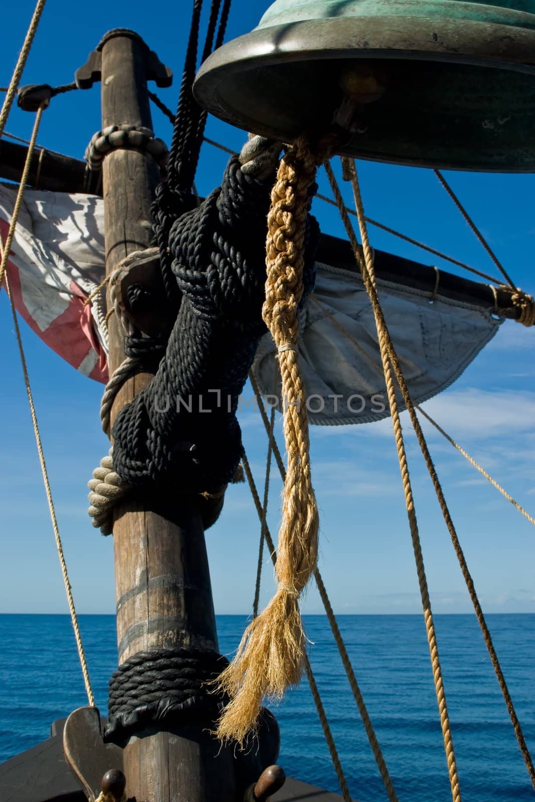 Sailing along Madeira coast on a replica of old sailing vessel.