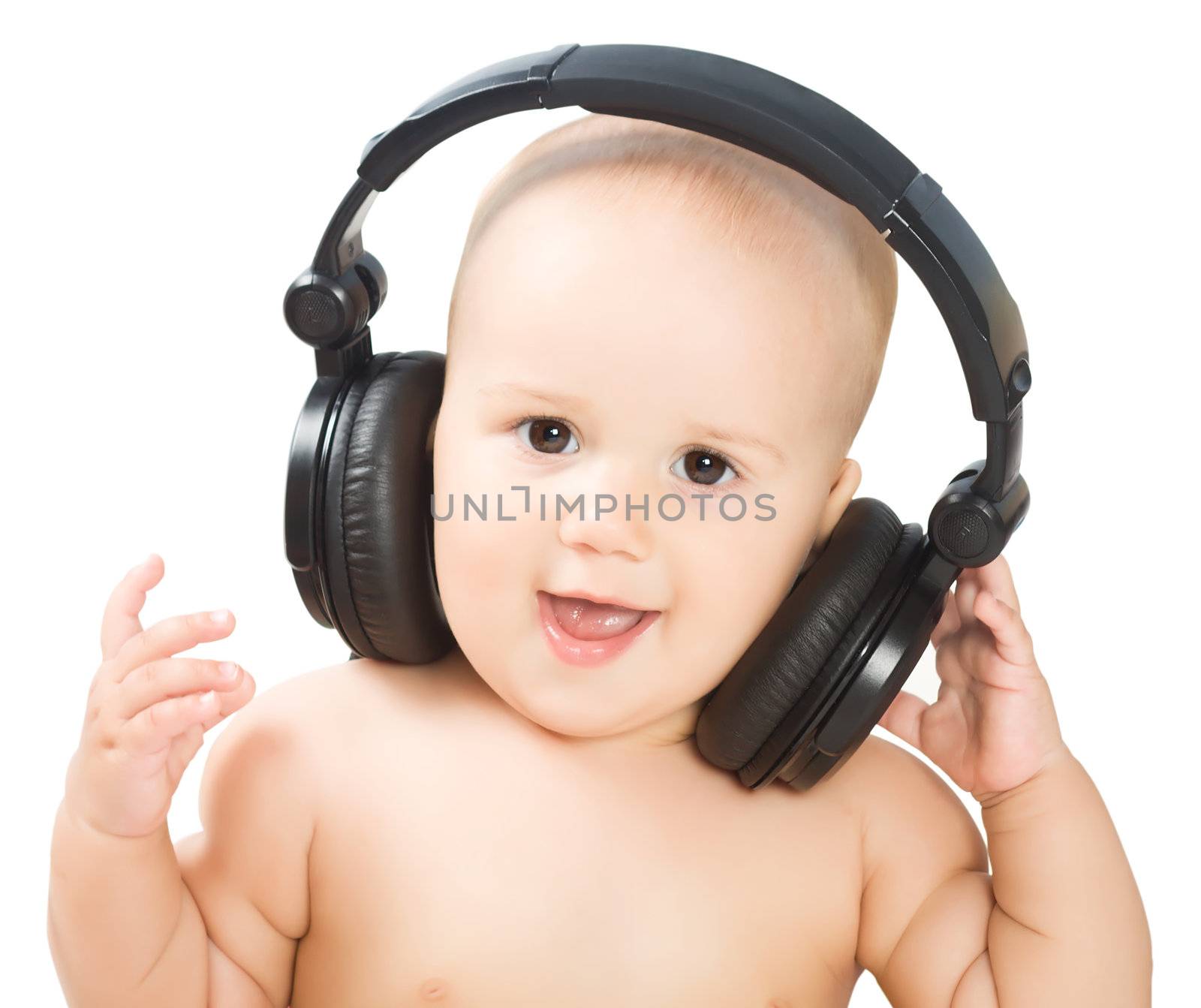 Smiling baby with headphone