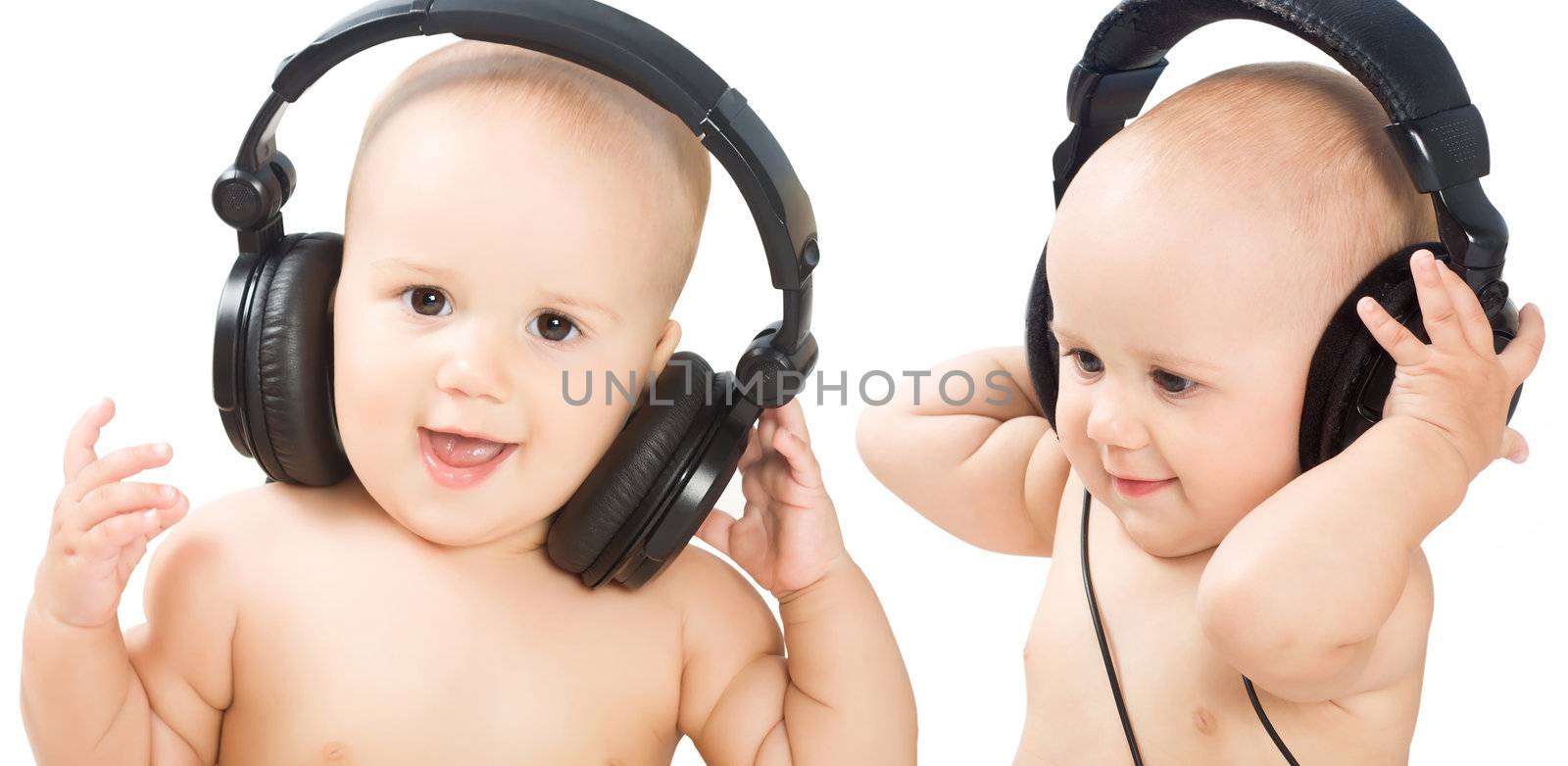 Smiling baby with headphone by Bedolaga