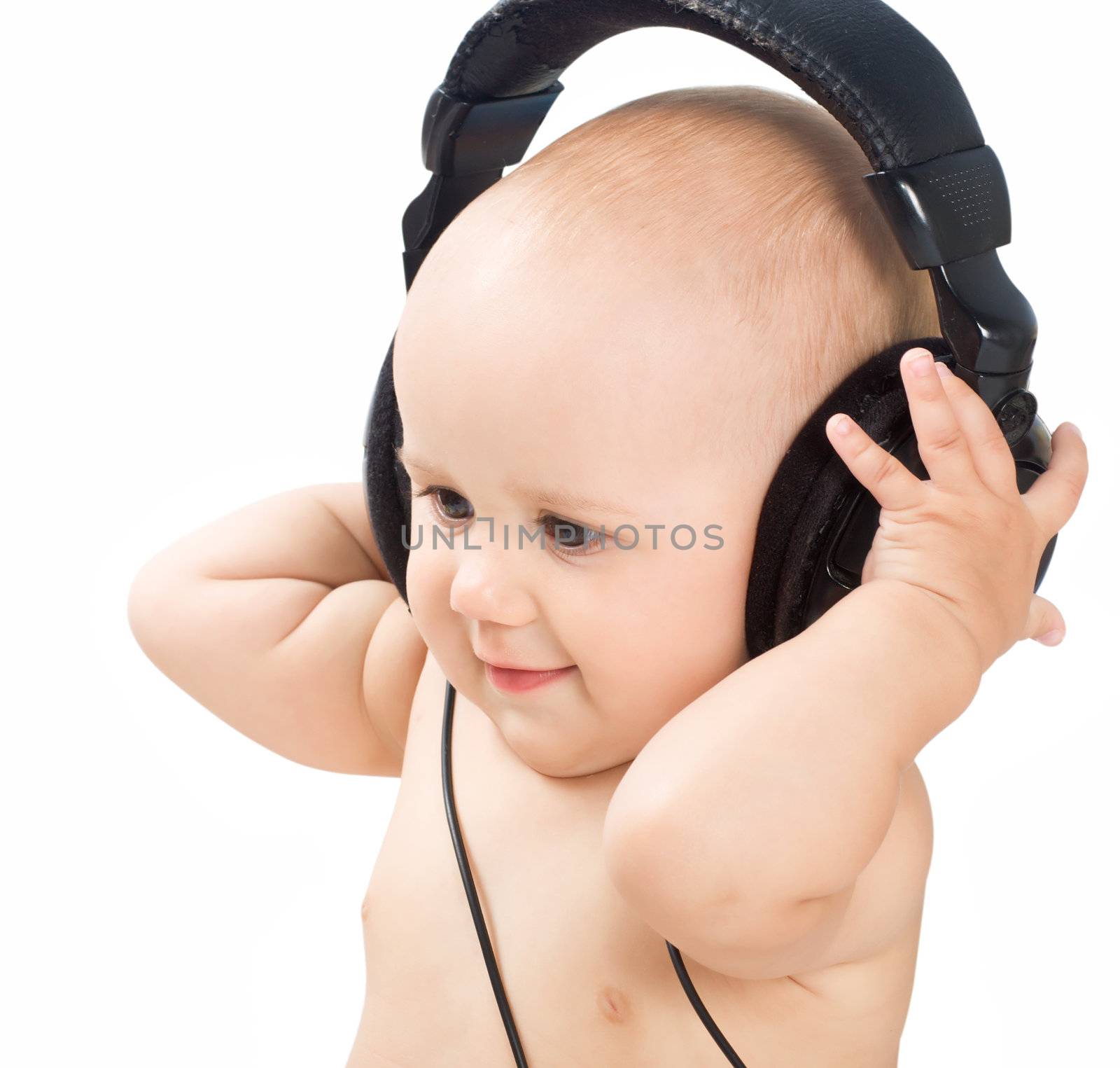 Smiling baby with headphone by Bedolaga