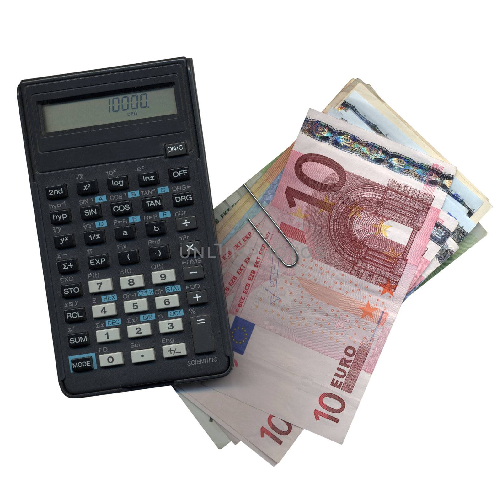 Money with pocket calculator