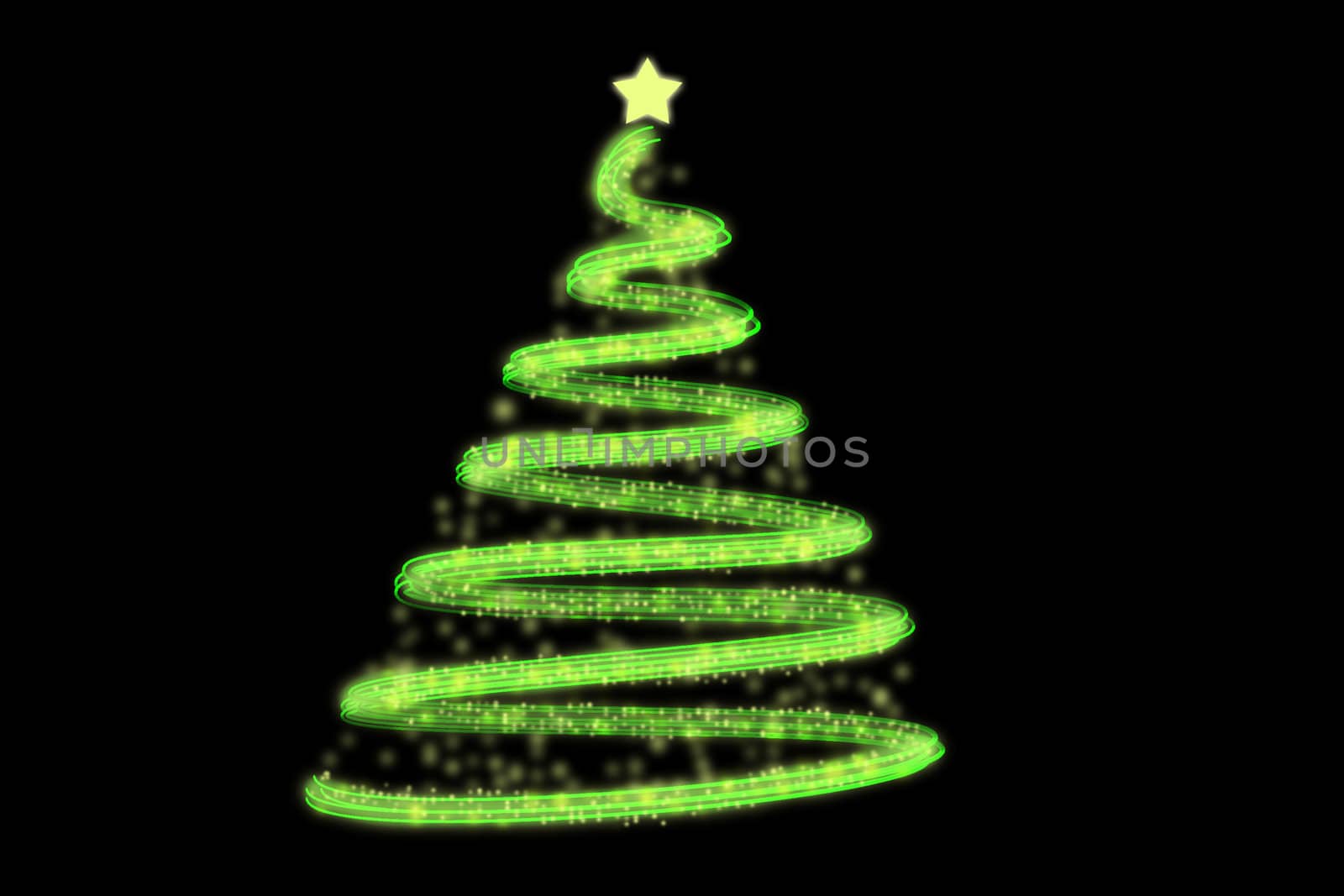 Vector illustration of Abstract green Christmas tree on the black background.