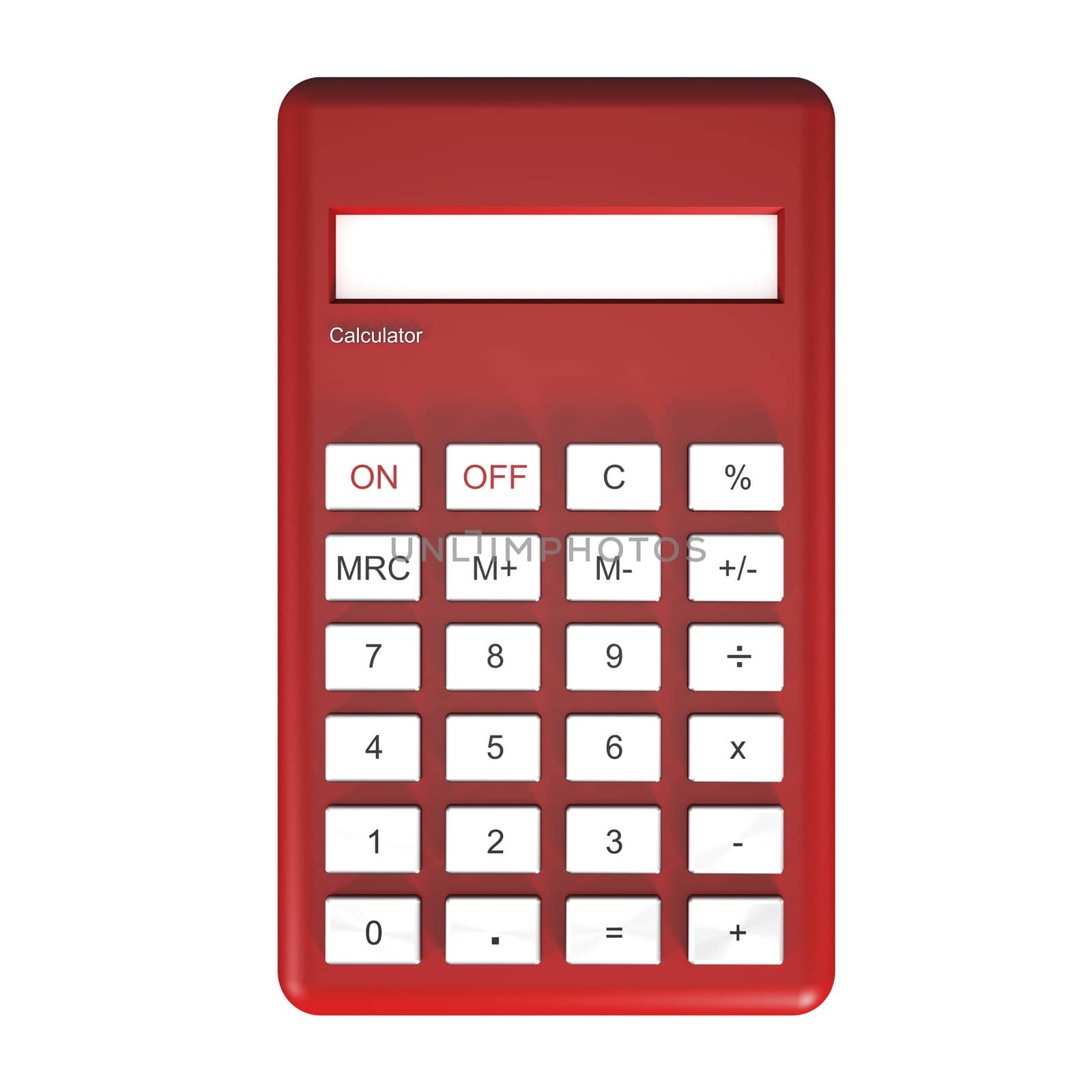 Red calculator isolated on white background.