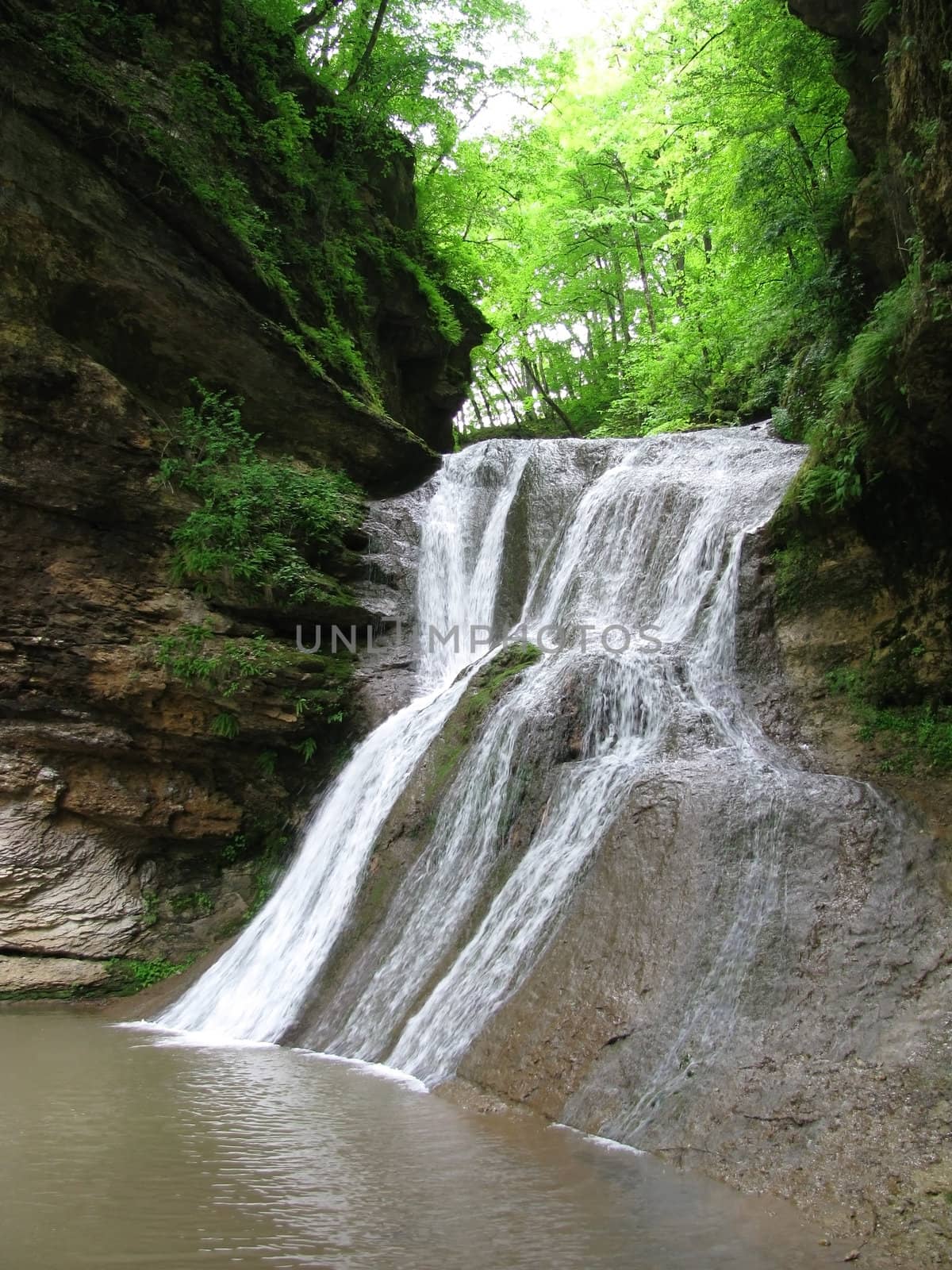 Falls; the river; a stream; water; a moisture; beauty; Caucasus; Russia; the Europe; a relief; a landscape; the nature; a landscape