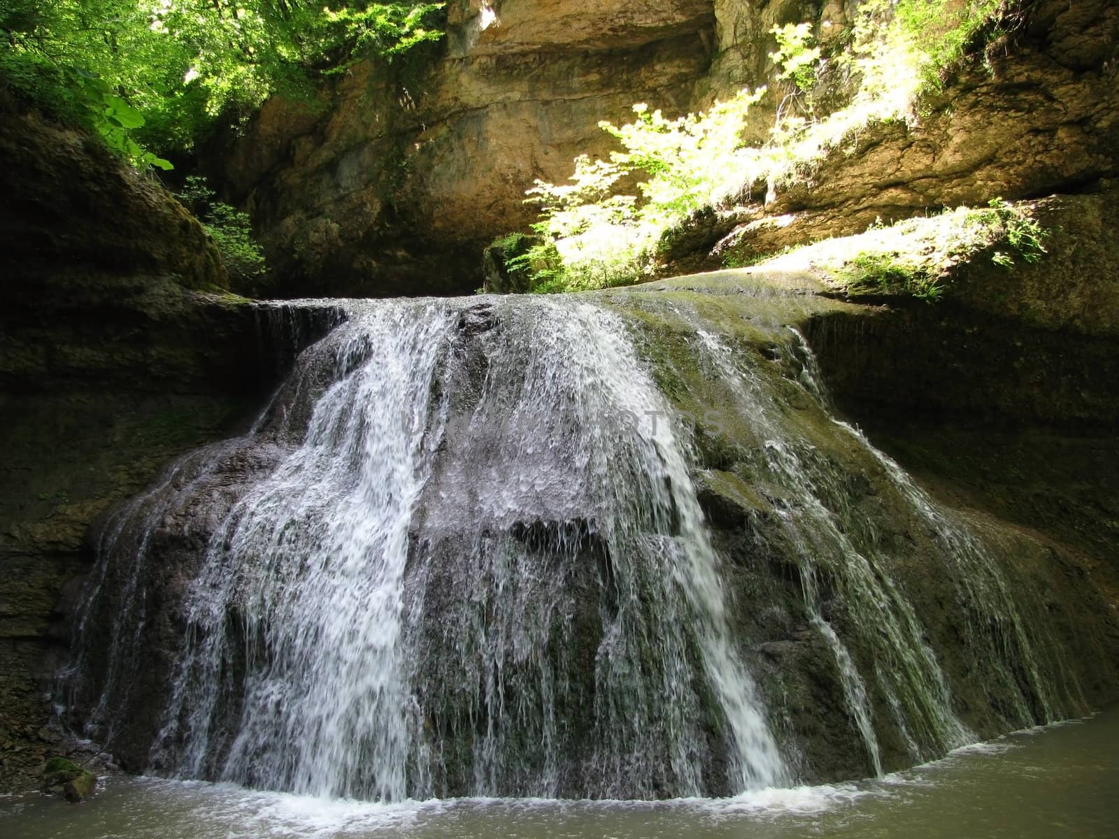 Falls; the river; a stream; water; a moisture; beauty; Caucasus; Russia; the Europe; a relief; a landscape; the nature; a landscape