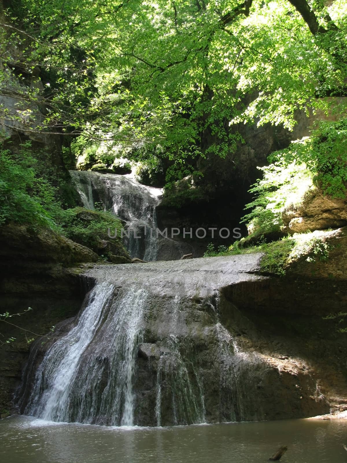 Falls; the river; a stream; water; a moisture; beauty; Caucasus; Russia; the Europe; a relief; a landscape; the nature; a landscape