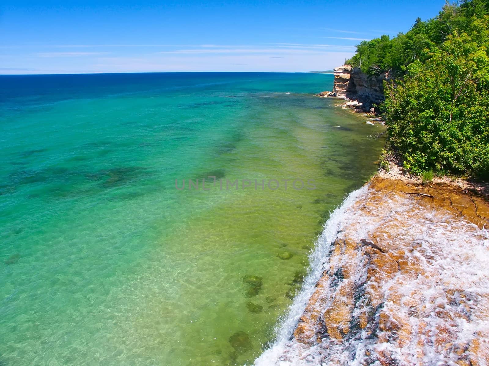 View of Lake Superior from the top of Spray Falls - Pictured Rocks National Lakeshore, Michigan.