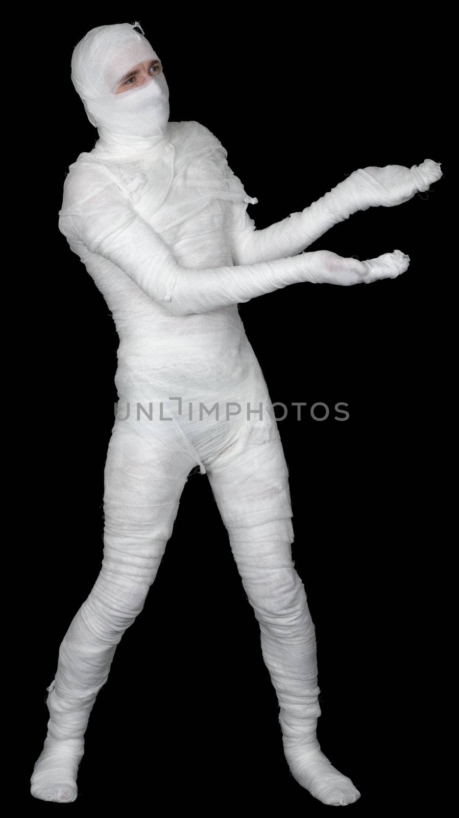 Man in bandage on the black background