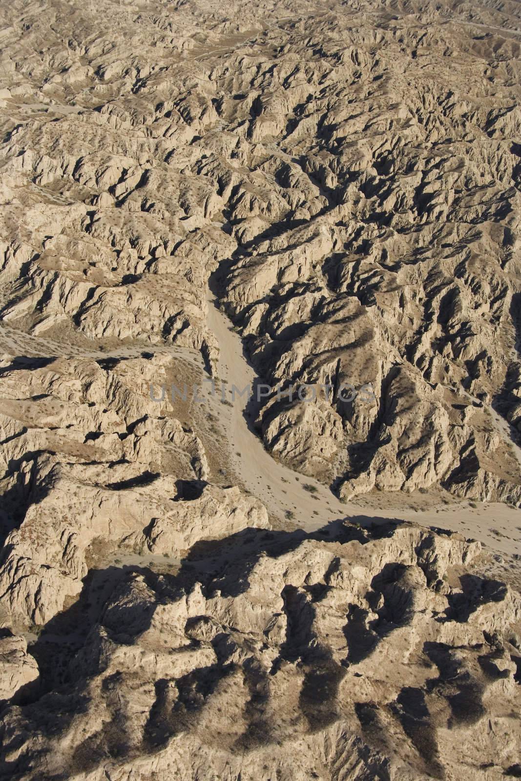 Aerial view of mountainous terrain in southwest.