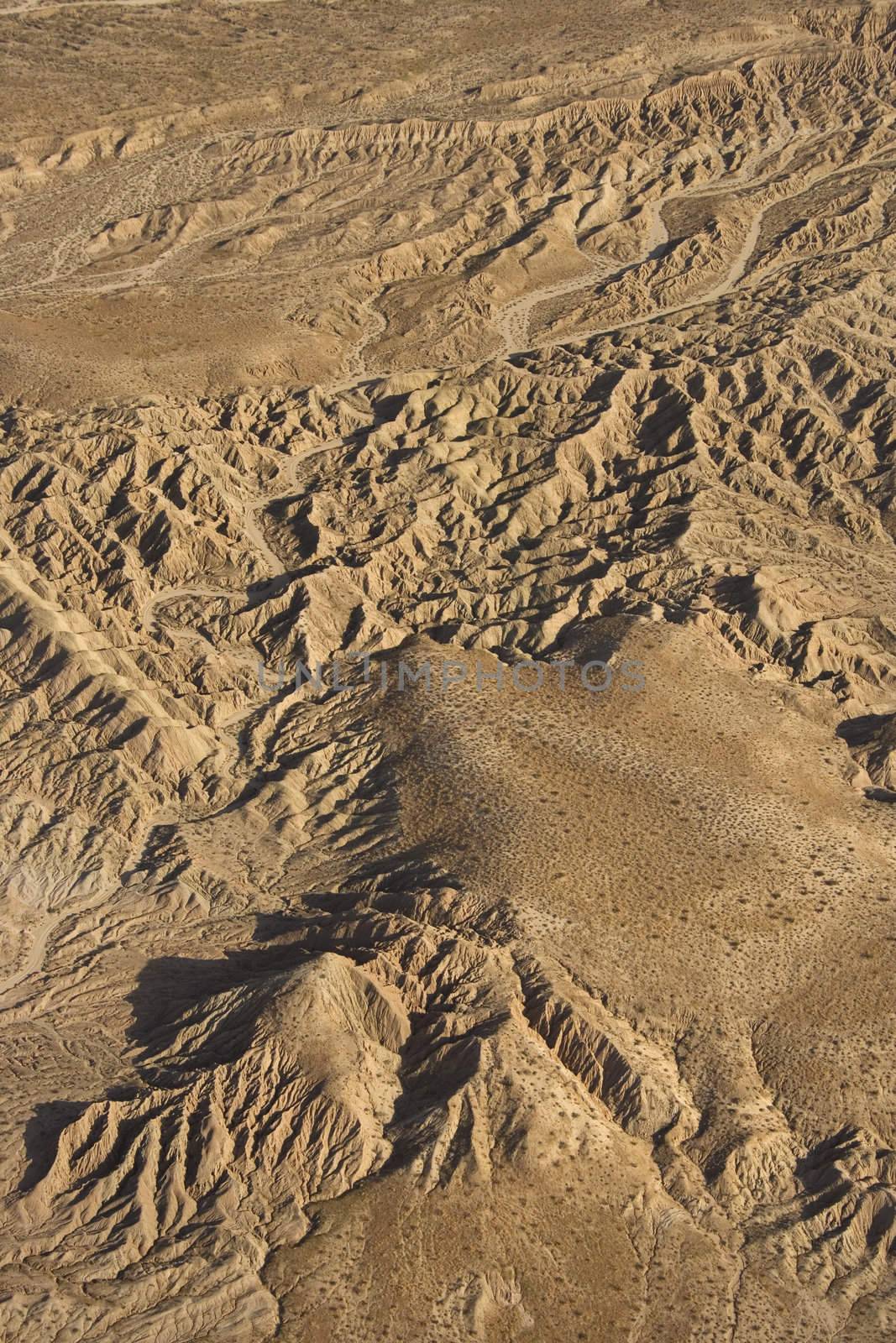 Aerial view of southwestern mountain landscape.