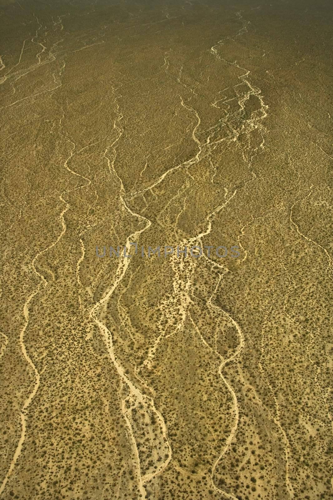 Aerial of Arizona, USA landscape with runoff channels.