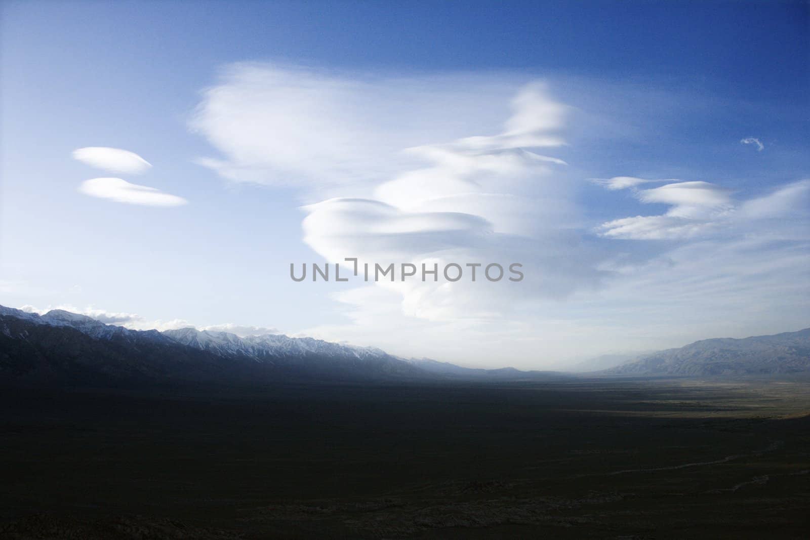 Aerial of mountain landscape in California, USA.