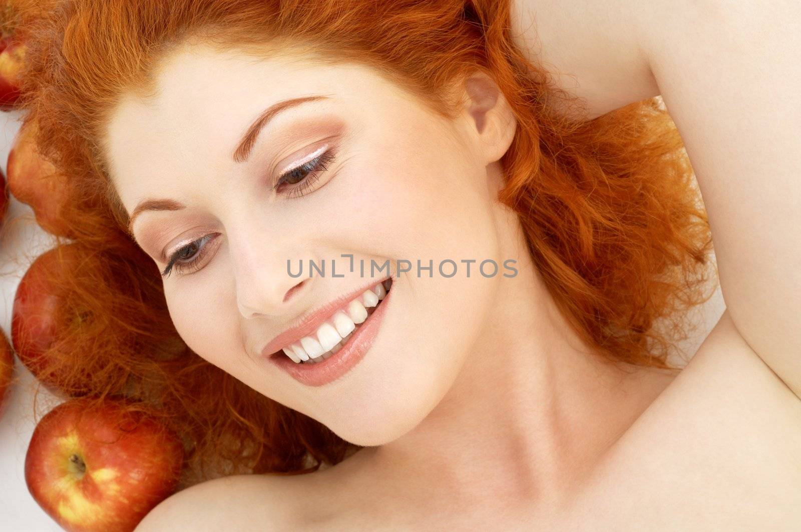 lovely redhead with red apples by dolgachov