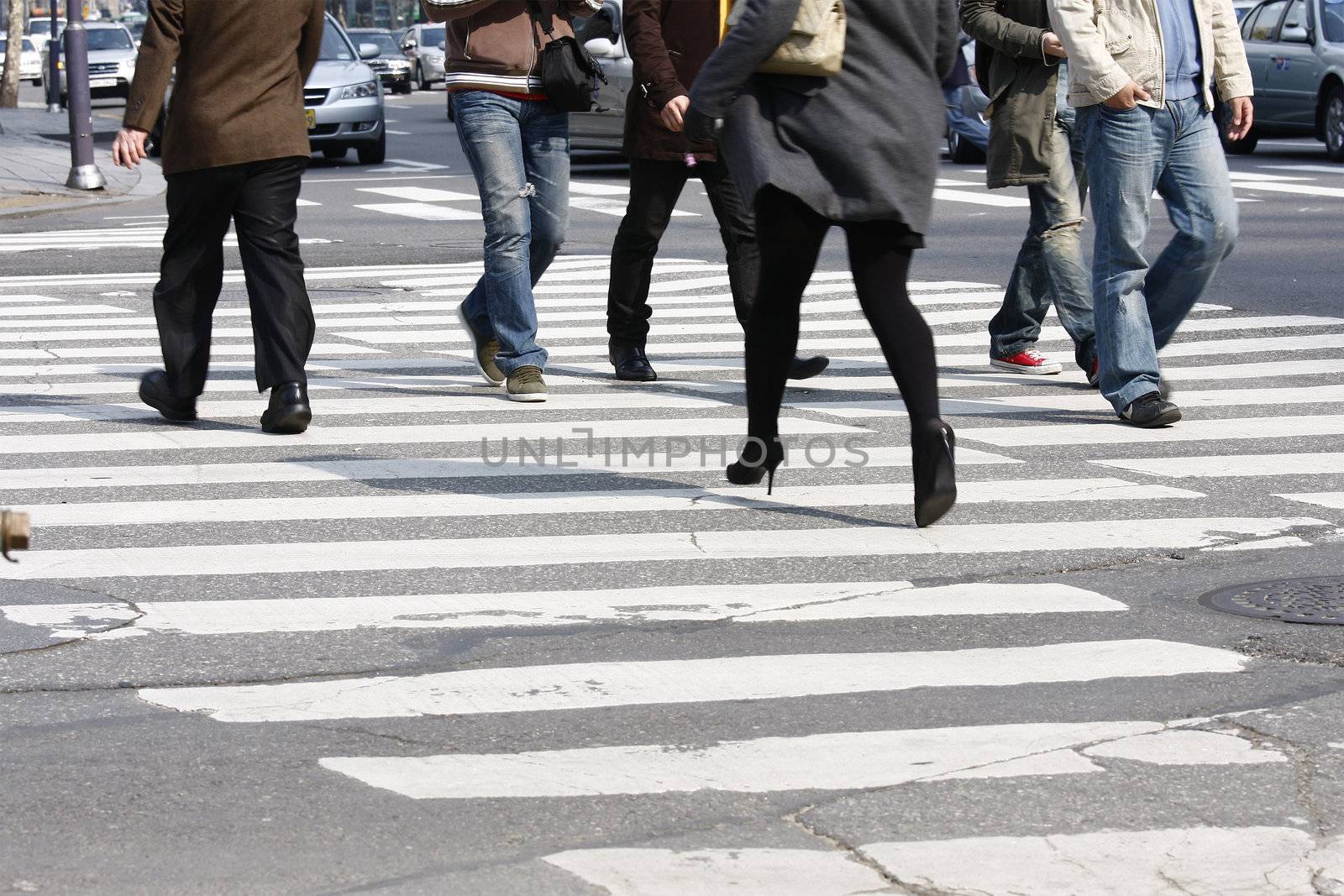 Cross walkers along the busy street of seoul korea