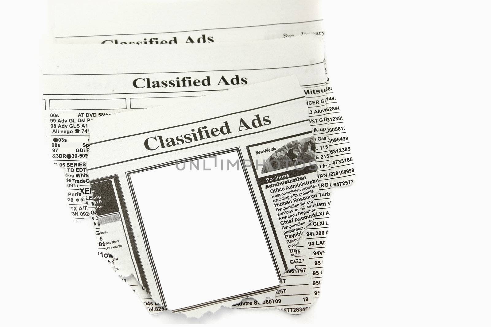 Newspaper classified ads.Blank space for your text.