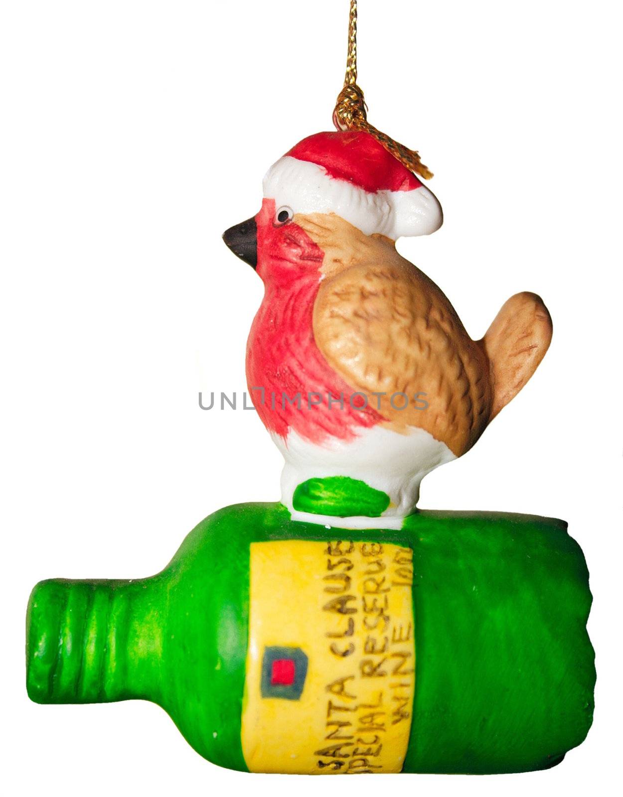 ceramic christmas robin on a bottle