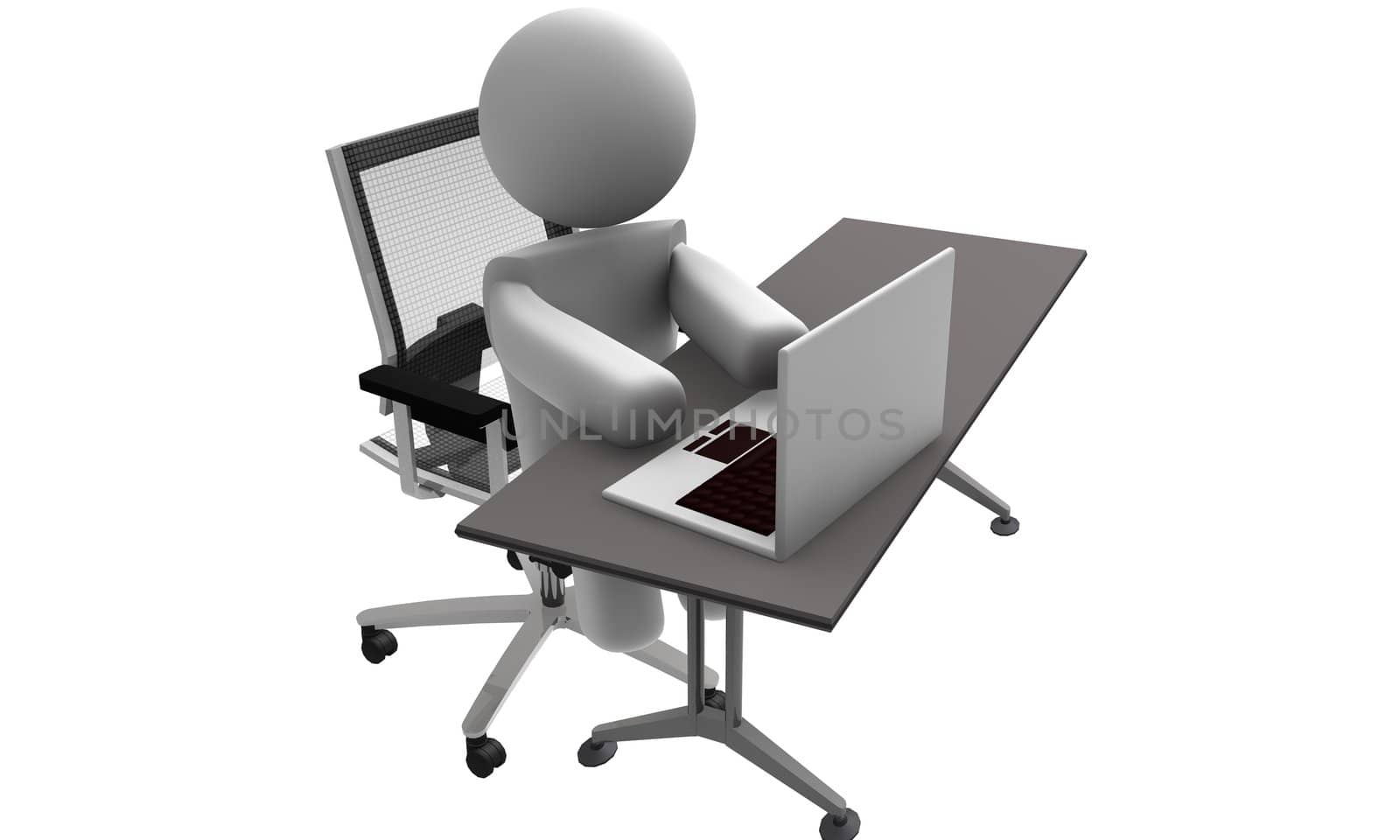 Figure in office on white background